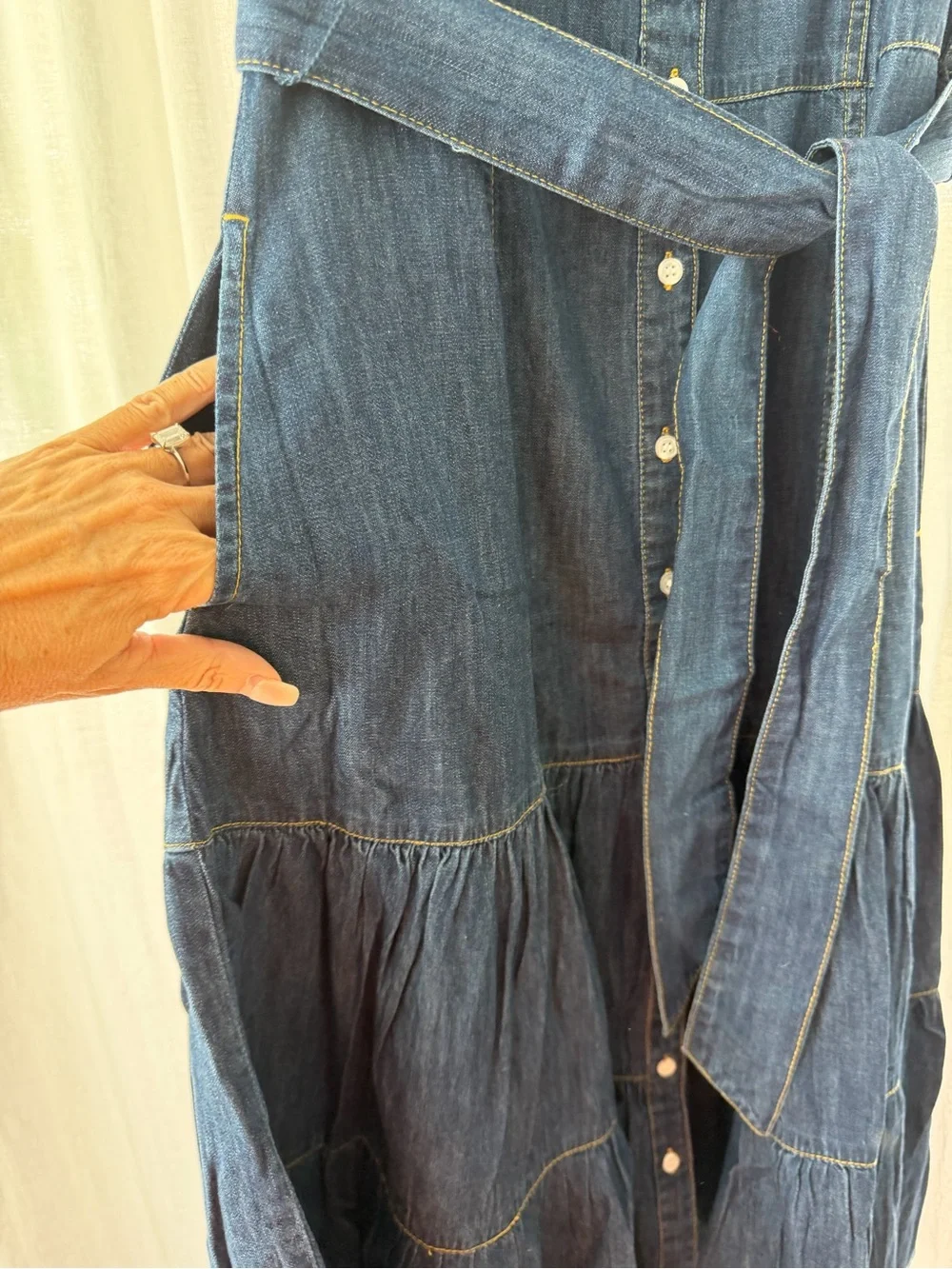 Elan Indigo Denim Tiered Maxi Skirt with Self-Tie Waist - Picture 7 of 9